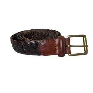 Paul Stuart Men’ Brown Braided Leather Belt ~ Brass Buckle Sz 42 Made In Italy